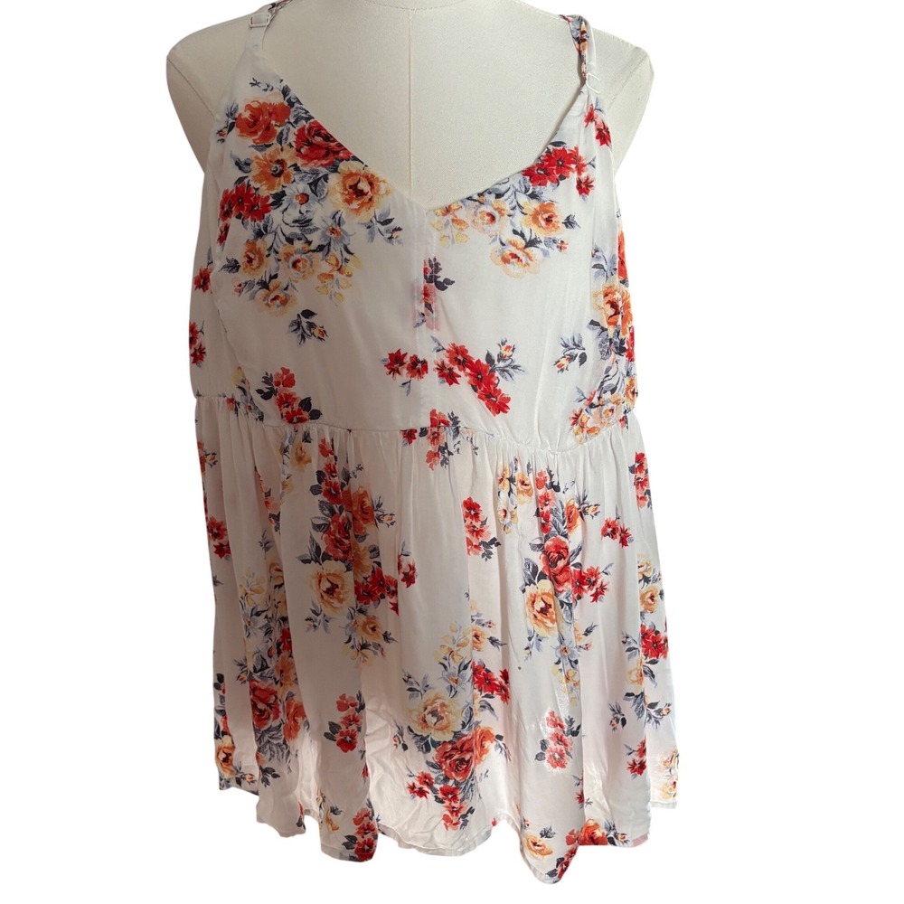 Torrid Floral Babydoll Cami Top White Red Orange Plus Size 2 Sleeveless Zipper